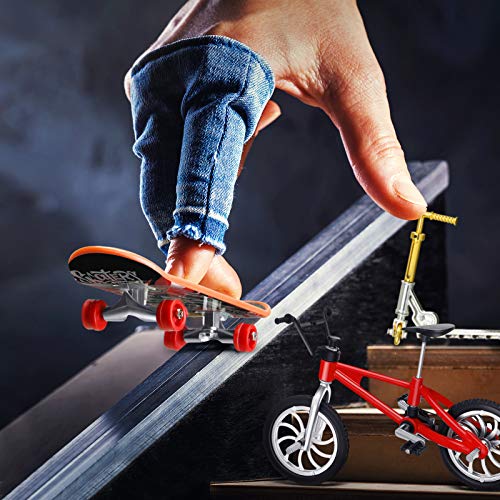 Skylety 31 Pieces Mini Finger Toys Set for Boy Girl Includes 6 Finger Skateboards, 4 Bikes, 2 Mini Scooters 4 Swing Board 8 Matched Wheels 7 Tool Accessories Educational Toy Party Favor(Cool) - style: Cool