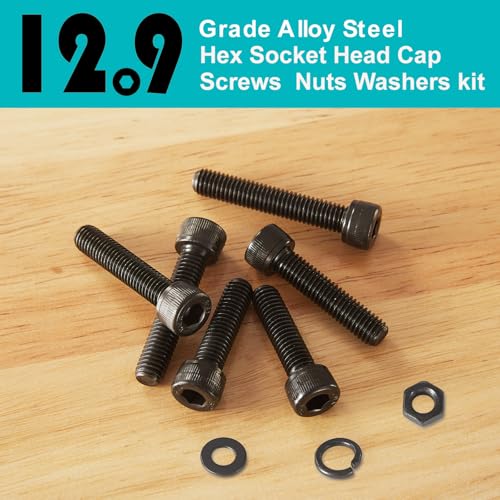 200 PCS M5 x 30mm 35mm 40mm 45mm 50mm, Hex Socket Head Cap Screws Bolts Washers Nuts Assortment Kit, 12.9 Grade Alloy Steel, Black Oxide Finish, Metric Allen Drive - size: Socket M5x30/35/40/45/50 mm