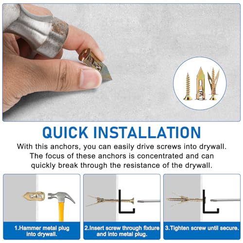 180 Pcs Self-Drilling Drywall Anchors with Screws Kit, Zinc Plated Steel, Easy Application No Drill or Holes in Wall, 90 Anchors and 90 Screws - size: 1size-90pcs