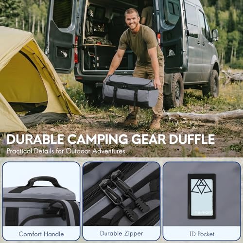 Haimont Heavy Duty Convertible Travel Duffel Backpack, Grey, 60L | Shoe Compartment, Water-Resistant Tarpaulin, Wide U-Shaped Opening - color: Grey, size: 45L