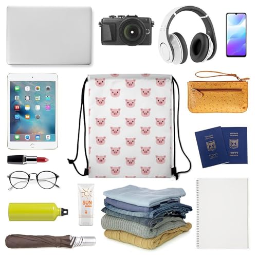 Gym Drawstring Bag Sports Sackpack Waterproof String Backpack with Shoe Compartment for Hiking Swimming Training, Funny Pink Pig Face Bags - color: Picture (28)