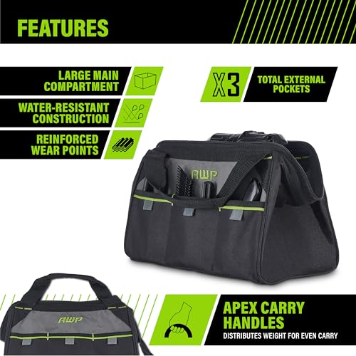 AWP Tool Bags, Premium Tool Bag, Black, Durable Tool Tote, for Professionals and Contractors - size: 13 Inch, style: Tool Bag
