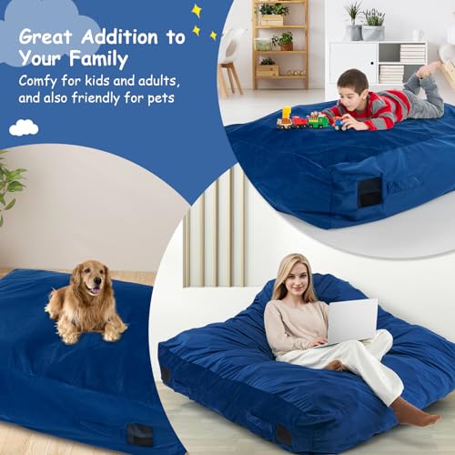 Goplus Crash Pad, (4.75x4.75ft/ 4x3ft) Sensory Mat with Foam Blocks and Washable Velvet Cover for Kids and Adults Play, Therapy, Jump, Relax - color: 48"x36",Blue