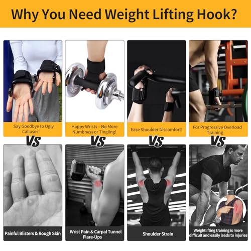 GPANDAG Weight Lifting Hooks for Men and Women (Pair) | 330 LB Heavy Duty Gym Lifting Wrist Strap Hook for Deadlifts, Pull-Ups, Strength Training, 0.4inch Grip Weightlifting Hooks - color: Black-Double hook