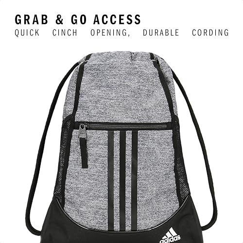 adidas Alliance Sackpack – Drawstring Backpack for Sports, Small Gym Bag, Jersey Onix Grey/Black/White/2, OSFA - color: Jersey Onix Grey/Black/White/2