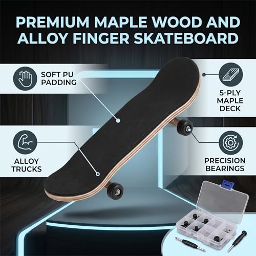 Milltrip Wooden Finger Skateboards, 1Pc Maple Wooden Alloy Fingerboard Finger Skateboards with Box Reduce Pressure Gifts (Black) - color: Black