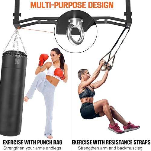 48" Ceiling Mount Pull Up Bar - Heavy Duty Multi-Grip Chin Up Bar for Garage/Home Gym and Strength Training, Adjustable Height&Supports to 600 Lbs
