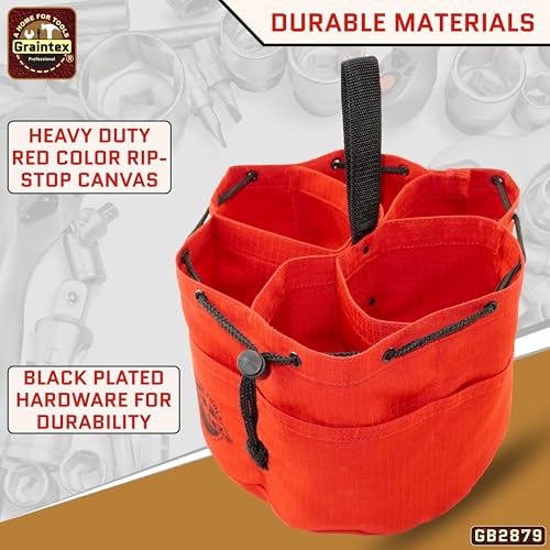 Graintex 18 Pockets Grab Bag Rip-stop Canvas Drawstring Closure, Small Part Organizer Pouch, Small Tools, Screws, Parts, Parachute Tool Bag for Efficient Storage - Red - color: Red
