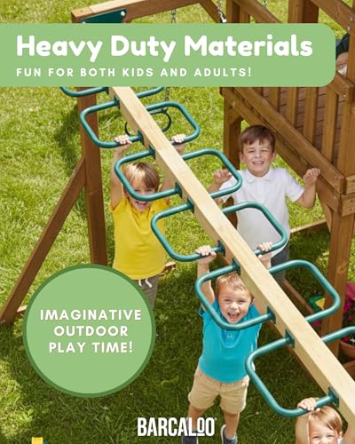 Barcaloo 12 x 8 Monkey Bars, Green - Set of 6, U-Shaped Metal Bars | For Swing Set, Ceiling Mount or Playground Ladder, Includes Mounting Hardware - color: Green