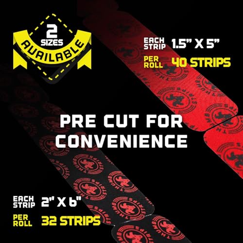 Orange Super Stretchy Premium Thumb Tape (4-Pack) and Pre Cut Black Athletic Tape for Fingers - Extra Sticky Elastic Athletic Thumb Tape for Weightlifting