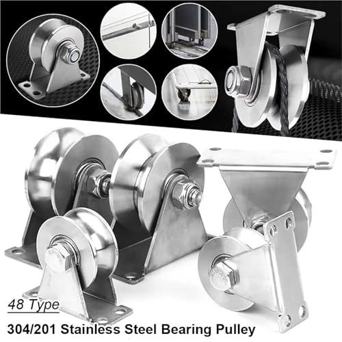 U Groove Stainless Steel Wall Pulley 2Pcs Track Wheel Bearing Pulley 304/201 Stainless Steel U/V/H Shaped Sliding Door Rollers Thickened 48 Wheel Rigid Caster(201 48H) - color: 201 48H