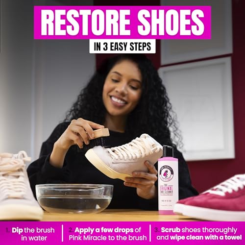 Pink Miracle Shoe Cleaner Kit with Bottle and Brush For Fabric Cleaner For Leather, Whites, Suede and Nubuck Sneakers - size: 8 Oz