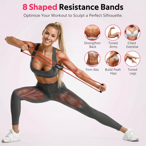 RENRANRING Figure 8 Fitness Resistance Bands with Handles - Exercise Tube Band Set of 3 for Arm and Shoulder Stretch, Rope 8 Word Elastic for Women and Men - color: Yellow, Blue, Red