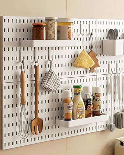 Pegboard Accessories Combination Wall Organizer Kit,Pegboard Shelf for Bedroom,Study,Office,Bathroom,Pegboard Bins with 4 Pieces Pegboards and 12 Accessories,22"x22",White