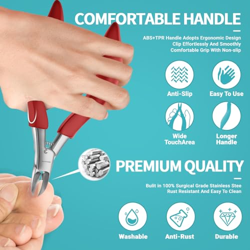 Toenail Clippers for Ingrown & Thick Toenails - Heavy Duty Toe Nail Clippers for Remove Side Ingrown Toenail with Angled Sharp Blades, Professional Pedicure Tool with Long Handle for Seniors & Men - style: Ingrown Nail Clipper - Red