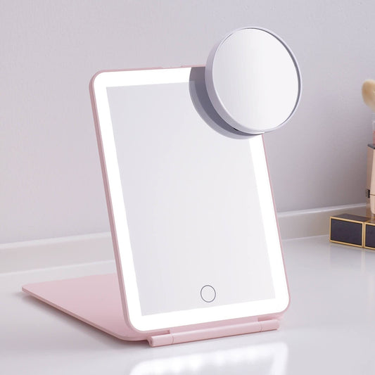 Led Foldable Travel Makeup Mirror - 5X6 Inches3 Colors Light Modes Usb Rechargeable Touch Screen, Portable Tabletop Cosmetic Mir