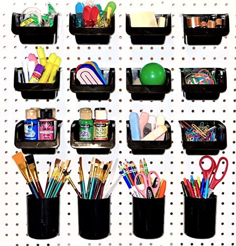 WallPeg Pegboard Bins & Cups - 15 each 5" Bins and 5 each 5" Cups - Hooks to Peg Board Panel Organize Hardware Arrange Accessories Workbench Tool Organizer Garage Storage -MADE IN USA- - style: 15 (5" Bins & 5 cups)