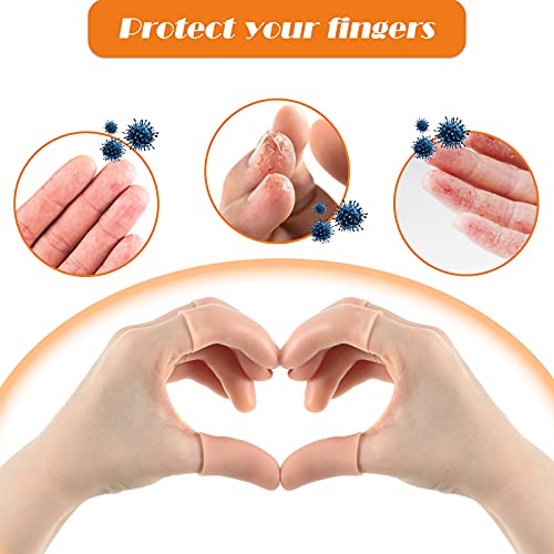 Nuanchu 50 Pcs Gel Finger Cots Silicone Finger Protectors Support Gel Cover Sleeves Gloves Caps, 40 Pieces Long, 10 Pieces Short(Beige)