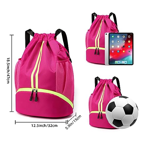 Valleycomfy Sports Drawstring Backpack - Water Resistant String Bag Rose | with Side Mesh Pockets Shoe Compartment Gym Backpack for Women & Men - color: A-rose