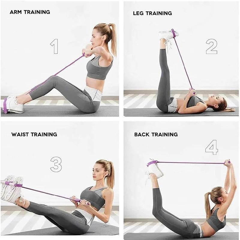 21 Fitness Resistance Bands Set with 4 Tube Pedal Ankle Puller - Multifunction Tension Rope for Abdomen Waist Arm Leg Stretching, Sit-Up Assistance Elastic Strength Bands with Handles - color: Purple