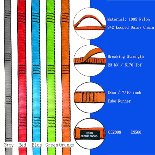53 Inches Nylon Daisy Chains Rope Climbing Lanyard Straps Looped Strong Slings 23 kN Aerial Yoga Webbing - color: 3PCS Orange