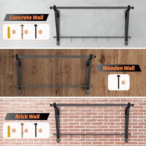 Adjustable Depth Pull Up Bar, Wall & Doorway Mounted Chin Up Bar with Hooks, Thickened Steel Construction, 500LBS Heavy Duty Capacity, Home Garage Upper Body Strength Training Equipment - color: Jet Black