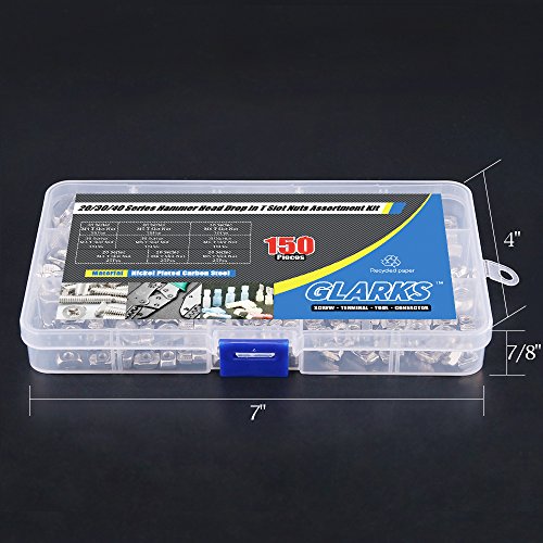 Glarks 150Pcs European M3 M4 M5 M6 Hammer Head Drop in T Nut Slot Assortment Kit for 20/30/40 Series Aluminum Profile - Nickel Plated Carbon Steel - size: Small