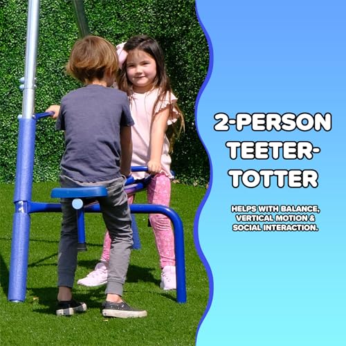 Sportspower Taylor 700lbs Galvanized Metal Swing Set for Kids for Backyard & Outdoors with Teeter-Totter, Saucer & Standing Swings, & 5ft Slide, 7.55' D × 13.88' W × 6.07' H, Bonus Anchor Kit