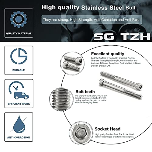 1/2-13 x 2 Socket Head Cap Screws Bolts, 20Pcs 304 Stainless Steel 18-8, Allen Socket Hex Drive, Full Thread, Bright Finish by SG TZH(with Hex Spanner) - size: 1/2-13 x 2"