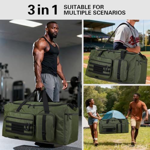 120L Extra Large Duffle Bag for Men, 32" Heavy Duty Sports Gym and Travel Duffel Bag with Shoes Compartment, Equipment Gear Bag for Football Soccer Baseball Hockey Helmets Pads, XL Giant Green - color: Green