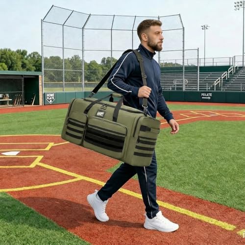 135L Extra Large Duffle Bag, Heavy Duty Sports Gym Travel Duffel Bag | for Basketball, Baseball, Hockey, Football, Helmets, and Pads - color: Green