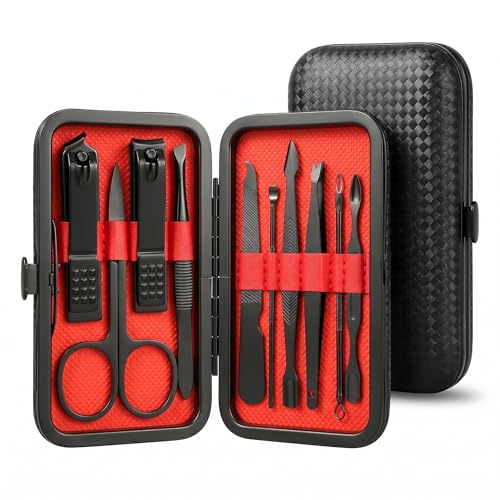 10-Pc Manicure Set, Stocking Stuffers for Men, Gift Ideal for Teen Boy | Precision Grooming Tools Tackle Fingernail, Toenail, and Cuticle Care, Christmas Choice for Boyfriend, Husband - color: Black