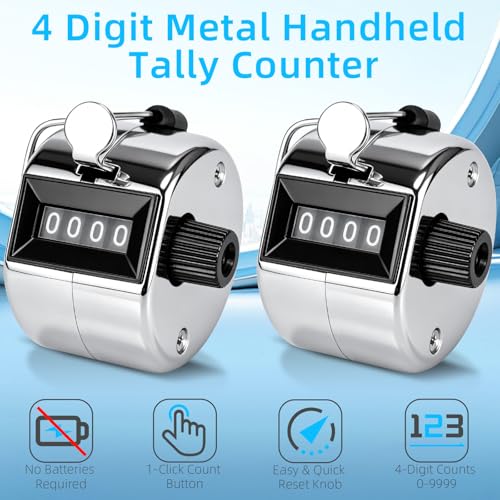 2 PCS Hand Metal Tally Clicker Counter – 4 Digit Number Clicker Counter with Nylon Lanyard,Mechanical Clicker Digital Handheld Tally Counter for Knitting,Lap,Golf,Row,Coaching,Umpire and Events