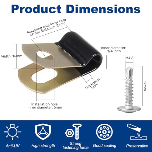 50 Set 1/4 Inch Cable Clamps,Vinyl Coated Cable Clamp with 304 Stainless Steel Truss Head Self-Tapping Screws,Metal Rubber Clamp for Pipe,Hose,Wire Cord Installation(6mm)