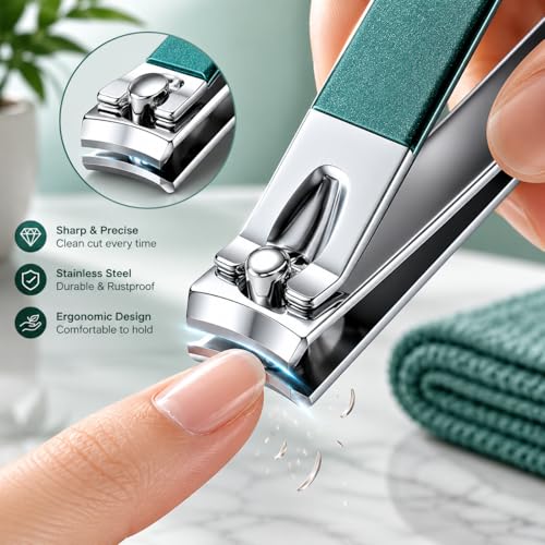 Professional Manicure Set – 9-Piece Stainless Steel Nail Clippers & Pedicure Grooming Kit with Portable Dark Green Leather Travel Case for Men