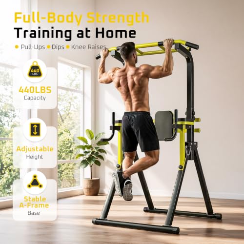 OWLSKY Power Tower Dip Station Pull Up Bar for Fitness Home Gym Workout,440 Pounds Multi-Function 10 level Adjustable Height Fitness Strength Training Exercise Equipment