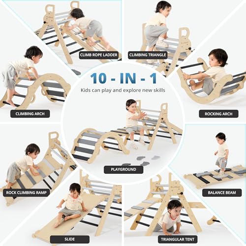 10-in-1 Pikler Triangle Set, Climbing Toys for Kids Grey Twilight - color: Grey Twilight