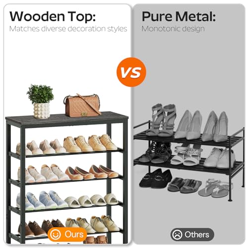 8 Tier Tall Shoe Rack, Large-Capacity Shoe Storage Organizer, Free Standing Shoe Shelf for Closet, Adjustable Metal Shoe Racks Organizer for 32 Pairs of Shoes, Charcoal and Black SS78BC