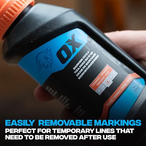 OX Orange Chalk Line Powder 8oz - High Visibility Refill | Weather-resistant marking chalk, high-flow nozzle, leak-proof cap, works on wood, concrete, metal, stone - color: Orange - Hi-Visibility