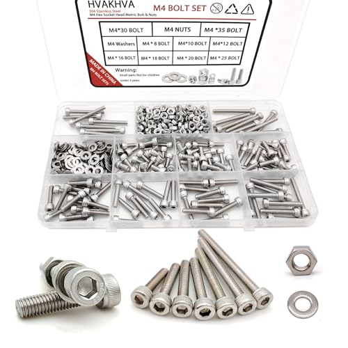 M4 Hex Socket Head Screws Assortment Kit, 304 Stainless Steel Metric Screws - size: M4