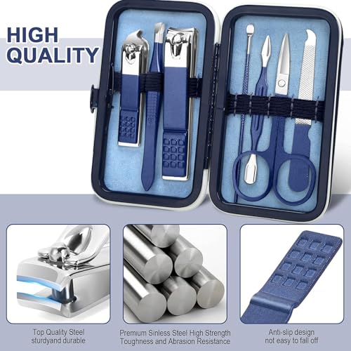 Aceoce Travel Manicure Set Pedicure Kit Nail Clippers Set Grooming Kit | Stainless Steel Nail Clippers Nail Tools with Travel Case Manicure Pedicure Set Professional Nail Care Kit Gifts for Men - color: Blue