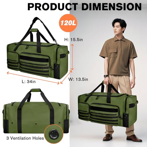 Goloni 130L Heavy Duty Large Duffle Equipment Bag,Catchers Gear Bag with Shoe Compartment,Baseball Duffle Bag - color: Green