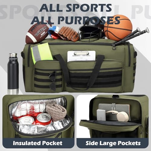 135L Extra Large Duffle Bag, Heavy Duty Sports Gym Travel Duffel Bag | for Basketball, Baseball, Hockey, Football, Helmets, and Pads - color: Green