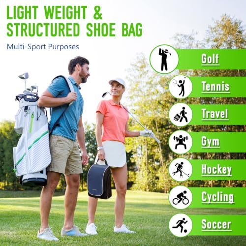 Smell Proof Shoe Cleat Bag for Travel Men - Golf Soccer Zippered Sport Shoe Carrier Bags with Ventilation & Side Pockets for Socks, Tees, Golf Balls; Golf Accessories Fathers Dad Day Gifts for Men