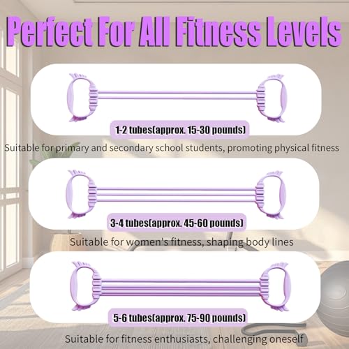 Figure 8 Resistance Bands with Handles, 6 Tube Adjustable Resistance Bands for Arms Back Exercise, Arm Bands for Workout, Strength Training & Full Body Fitness - color: purple