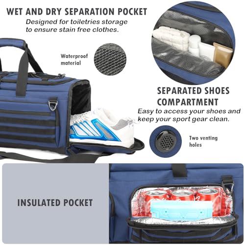 50L Tactical Gym Bag for Men and Women with Shoe & Laptop Compartment | Extra Large Duffle Bag, 3-in-1 Travel Sports Duffel Bags MOLLE Weekender Overnight Bag for Gym, Travel, Black+ Blue - color: Black+Blue