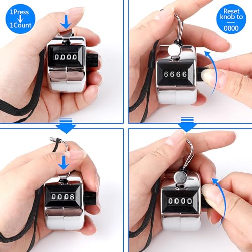 FEBSNOW 2 Pack Tally Counter Clicker 4 Digit Number for School Event | For Row Sport School Event Coaches, Mechanical 4 Digit Counting, Handheld People Clicker Counter - color: Metallic
