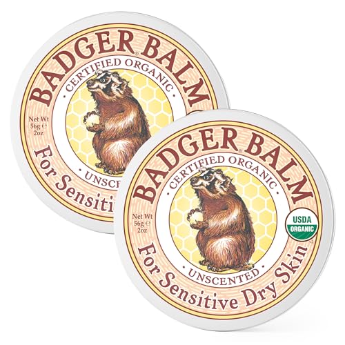 Badger Balm Unscented, 100% Organic Olive Oil & Beeswax, Fragrance Free Hand Cream, Long Lasting Sensitive Skin Moisturizer, 2 oz Tin, 2-Pack - size: 2 Ounce (Pack of 2)