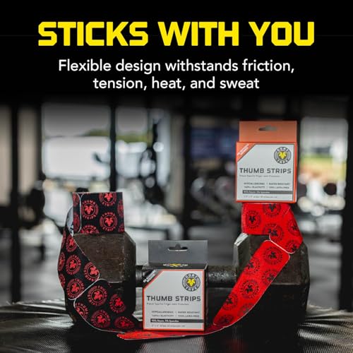 Goat Tape Yellow Super Stretchy Premium Thumb Tape(4-Pack) and Pre Cut Red Athletic Tape for Fingers - Extra Sticky Elastic Athletic Thumb Tape for Weightlifting