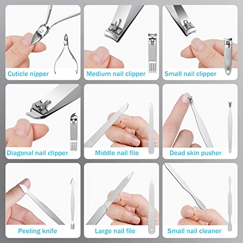 Cater Manicure Nail Clippers Kit - 31Pc Stainless Steel Nail Grooming Set with Luxurious Travel Case (Black) - color: Black
